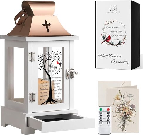 Memorial Lantern with Drawer for Keepsakes, Bereavement Sympathy Gifts for Loss of Loved One Mother Father, Sympathy Lantern Funeral Gifts in Memory of Loved One in Saudi Arabia