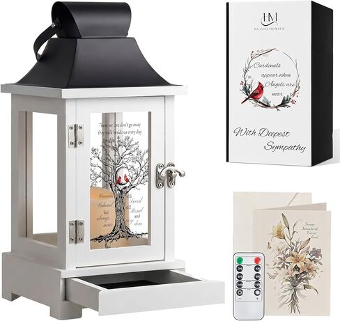 Memorial Lantern with Drawer for Keepsakes, Bereavement Sympathy Gifts for Loss of Loved One Mother Father, Sympathy Lantern Funeral Gifts in Memory of Loved One in Saudi Arabia