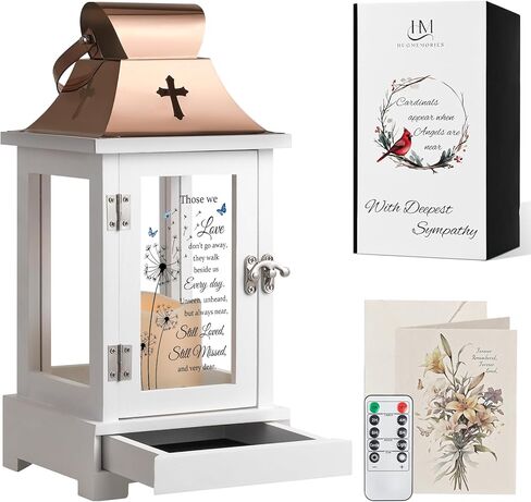 Memorial Lantern with Drawer for Keepsakes, Bereavement Sympathy Gifts for Loss of Loved One Mother Father, Sympathy Lantern Funeral Gifts in Memory of Loved One in Saudi Arabia