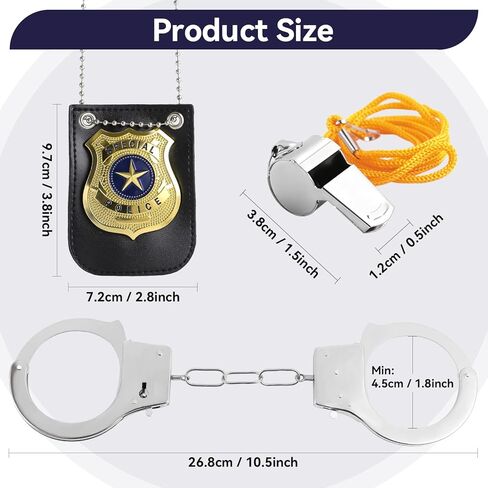 مجموعة شارة الشرطة والأصفاد المزيفة، شارة المحقق ماتيل، أصفاد الألعاب، ملحقات أزياء الشرطة للهالوين in Kuwait