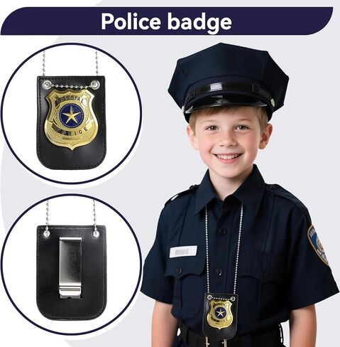 مجموعة شارة الشرطة والأصفاد المزيفة، شارة المحقق ماتيل، أصفاد الألعاب، ملحقات أزياء الشرطة للهالوين in Kuwait