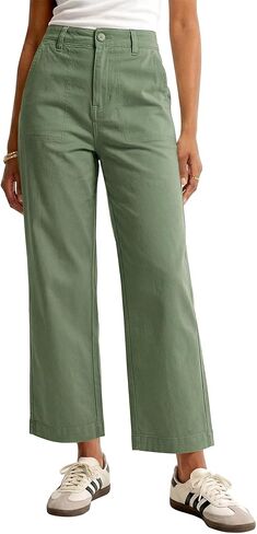 GRAPENT Wide Leg Pants for Women Cropped Chino High Waisted Business Casual Elastic Waist Work Trouser Pants with Pocket in Saudi Arabia