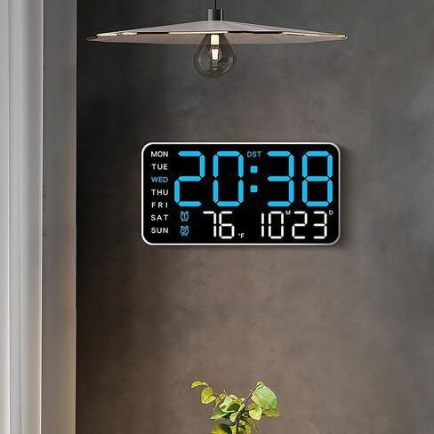 Large Digital Wall Clock Week Date Temperature Display Voice Control Table LED Alarm Clocks Brightness Adjustable 12/24H Clock in Saudi Arabia