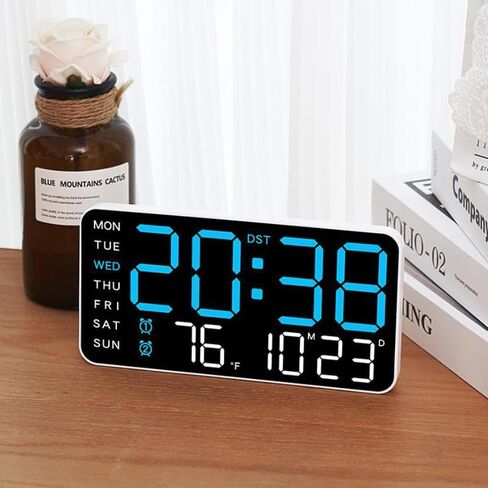 Large Digital Wall Clock Week Date Temperature Display Voice Control Table LED Alarm Clocks Brightness Adjustable 12/24H Clock in Saudi Arabia