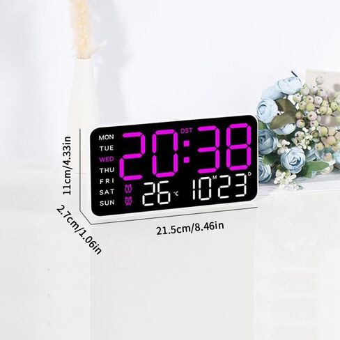Large Digital Wall Clock Week Date Temperature Display Voice Control Table LED Alarm Clocks Brightness Adjustable 12/24H Clock in Saudi Arabia