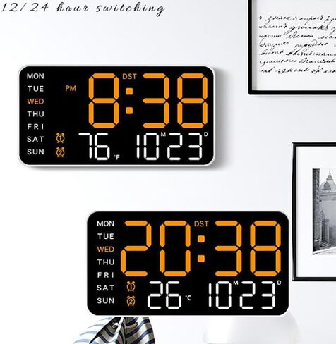 Large Digital Wall Clock Week Date Temperature Display Voice Control Table LED Alarm Clocks Brightness Adjustable 12/24H Clock in Saudi Arabia