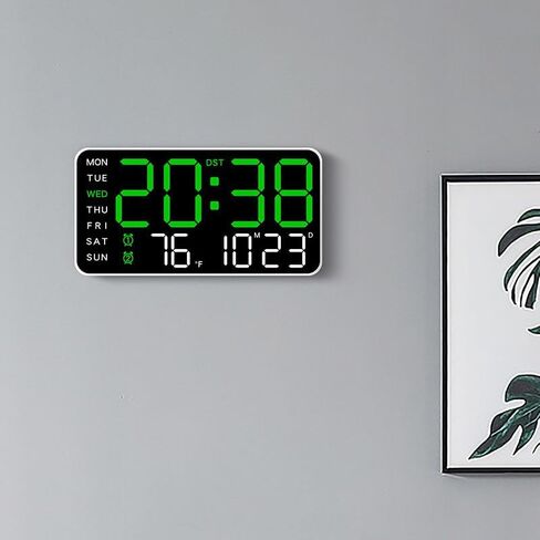 Large Digital Wall Clock Week Date Temperature Display Voice Control Table LED Alarm Clocks Brightness Adjustable 12/24H Clock in Saudi Arabia