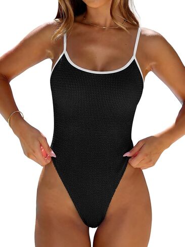 ANRABESS Women One Piece Swimsuit Backless Full Coverage Ribbed Adjustable Strap Bathing Suit Beach Vacation Clothes Swimwear in Kuwait