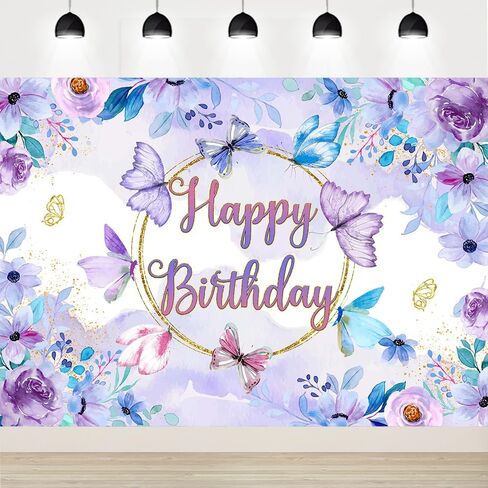 فراشة عيد ميلاد سعيد خلفية الأرجواني فراشة عيد ميلاد خلفية الأرجواني فراشة عيد ميلاد حزب خلفية الزهور فراشة عيد ميلاد ديكور راية للفتيات عيد ميلاد التصوير خلفية 7x5Ft in Kuwait