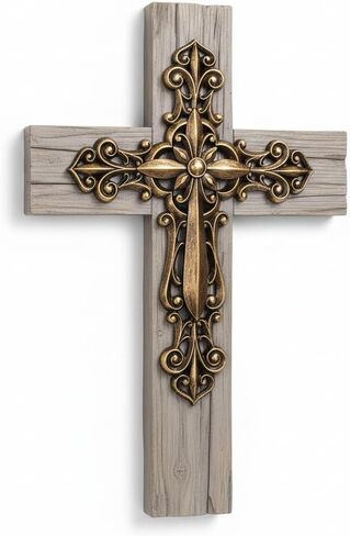 Comfy Hour Faith and Hope Collection 13" Copper Handmade Layered Cross, Art Wall Decor, Antique Style, Resin in Saudi Arabia