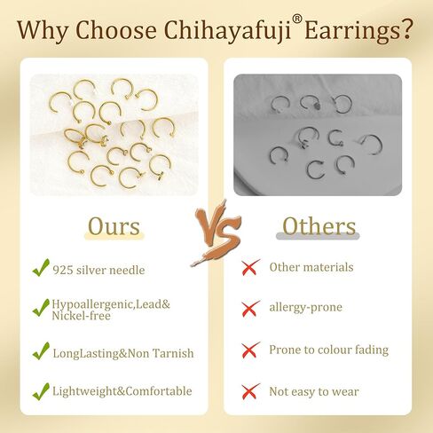 14K Gold Huggie Half Hoop Earrings Cartilage Helix Open Hugging Earrings for Women | 9 Pairs Hypoallergenic 316L Stainless Steel Jewelry Set in Saudi Arabia
