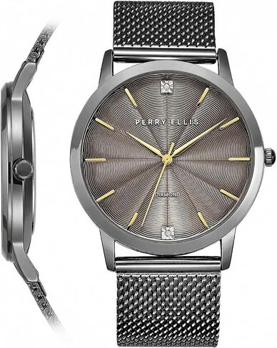 Perry Ellis Slim Diamond Men’s Watch – Round Blue Dial, Silver Alloy Mesh Band, Water-Resistant Analog in Saudi Arabia