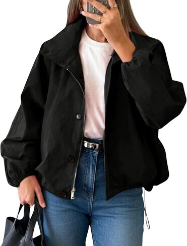 سترة Daacee النسائية خفيفة الوزن منفوخة عصرية بياقة عالية وسحاب وسترات واقية من الرياح ملابس خارجية للشارع in Kuwait