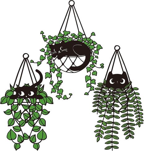 Fiwochic 3 Pcs Black Cat Metal Wall Decor Cute Black Cat Botanical Wall Art Leaves Art Decoration for Cats Lover Minimalist Room Living Room Patio Decor Gift Approx 13 x 7 Inch in Saudi Arabia