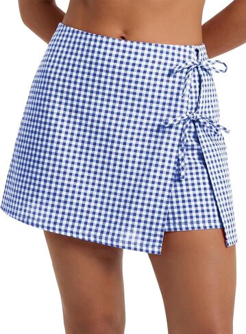 EXLURA Womens Summer Gingham Mini Skirts Skorts Cotton Plaid High Waisted Side Tie Shorts Casual Y2K Tennis Golf Outfits 2026 in Saudi Arabia