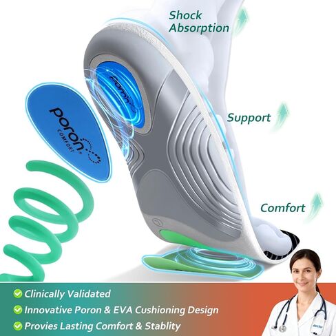 Orthotic Insoles with Full TPU Arch Support, Velvet Top & Dual Poron Cushioning for All-Day Comfort, 275mm in Saudi Arabia