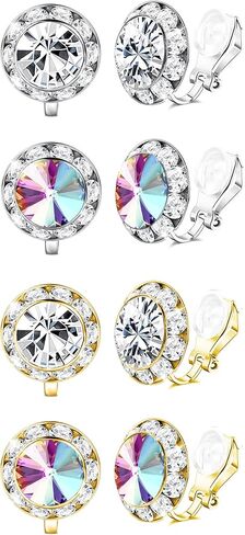 4 Pairs Clip on Dance Competition Earrings for Women - Crystal Dance Competition Earrings Halo Rhinestone Clip on Earring Dance Comp Stage Opera Performance Wedding Party Jewelry in Saudi Arabia