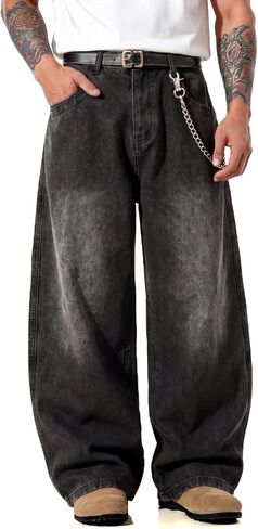 GINGTTO Mens Baggy Jeans Wide Leg Black Y2K Jeans Men Loose Fit Denim Pants Casual 34 in Saudi Arabia