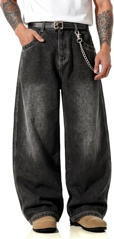GINGTTO Mens Baggy Jeans Wide Leg Black Y2K Jeans Men Loose Fit Denim Pants Casual 34 in Saudi Arabia
