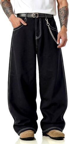 GINGTTO Mens Baggy Jeans Wide Leg Black Y2K Jeans Men Loose Fit Denim Pants Casual 34 in Saudi Arabia