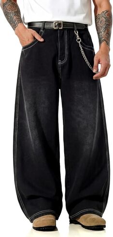 GINGTTO Mens Baggy Jeans Wide Leg Black Y2K Jeans Men Loose Fit Denim Pants Casual 34 in Saudi Arabia