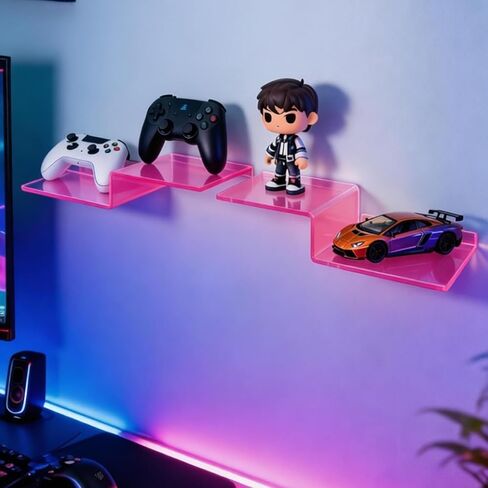 مجموعة أرفف أكريليك مكونة من قطعتين من SetGame مثبتة على الحائط على شكل حرف Z، منظم تخزين جداري مقاس 12 بوصة للألعاب والكتب والنباتات وألبوم الصور، مناسب للمكتب وغرفة المعيشة وديكور الغرفة (أصفر) in Kuwait