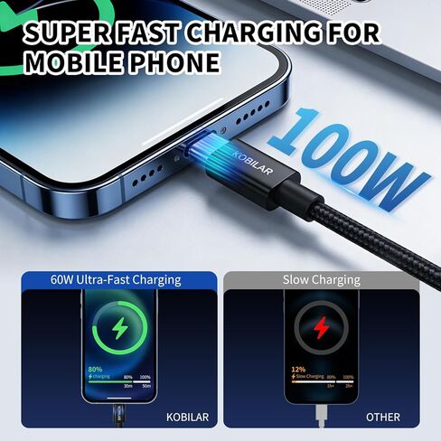كابل USB C إلى USB C، شحن فائق السرعة بقدرة 100 وات 5 أمبير، PD 3.0، من النوع C إلى النوع C، 3 عبوات (5 أقدام، 6.6 أقدام، 6.6 أقدام)، لهاتف iPhone 15/15 Pro/15 Pro Max، وiPad Pro in Saudi Arabia