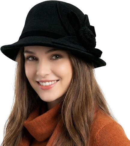 قبعة قاء زجاجي صوفية للنساء، قبعة دلو زهور عتيقة من العشرينيات من القرن الماضي، قبعة شتوية دافئة للكنيسة، 56-58 سم in Kuwait