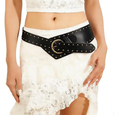 Yalice Women’s Vintage Thick Belt Brown Wide Leather Belts Western Chunky Waist Belt for Dress Jeans in Saudi Arabia