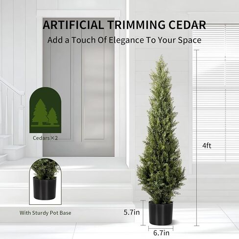 5FT Artificial Cedar Topiary Trees 2 Set, Realistic Fake Cypress Tree Tall Faux Pine Shrubs Plants Artificial Cypress Trees for Home Offices Porch Decor in Saudi Arabia