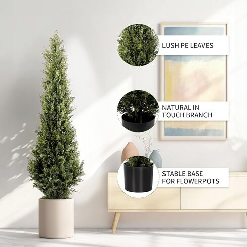 5FT Artificial Cedar Topiary Trees 2 Set, Realistic Fake Cypress Tree Tall Faux Pine Shrubs Plants Artificial Cypress Trees for Home Offices Porch Decor in Saudi Arabia