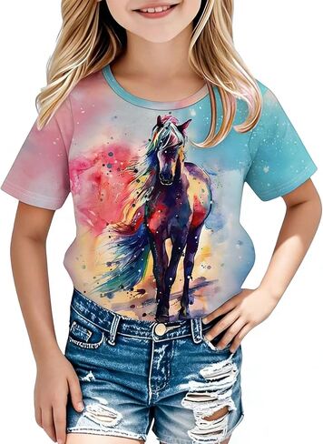 Cowgirl Horse Shirts for Girls - Kids Cute Tie Dye Western Rodeo Tee Funny Graphic Long Sleeve Teen Casual Top in Saudi Arabia