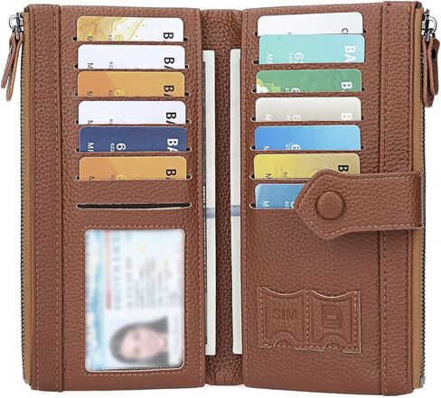 محافظ نسائية من الجلد الناعم نحيفة ثنائية الطي RFID حامل بطاقة الائتمان للسيدات جيوب مزدوجة بسحاب in Kuwait