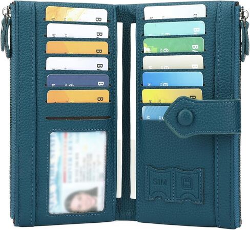 محافظ نسائية من الجلد الناعم نحيفة ثنائية الطي RFID حامل بطاقة الائتمان للسيدات جيوب مزدوجة بسحاب in Kuwait