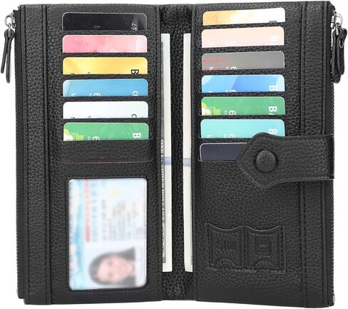Women Soft Leather Wallets Slim Bifold RFID Blocking Ladies Credit Card Holder Double Zipper Pockets in Saudi Arabia