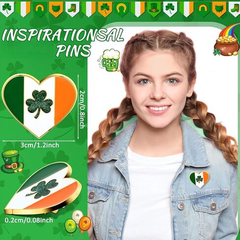 30 Sets St. Patrick's Day Clover Lapel Pins Shamrock Brooch Gift with Irish Blessing Cards for Party Favor Celebrate in Saudi Arabia