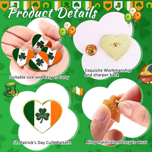30 Sets St. Patrick's Day Clover Lapel Pins Shamrock Brooch Gift with Irish Blessing Cards for Party Favor Celebrate in Saudi Arabia