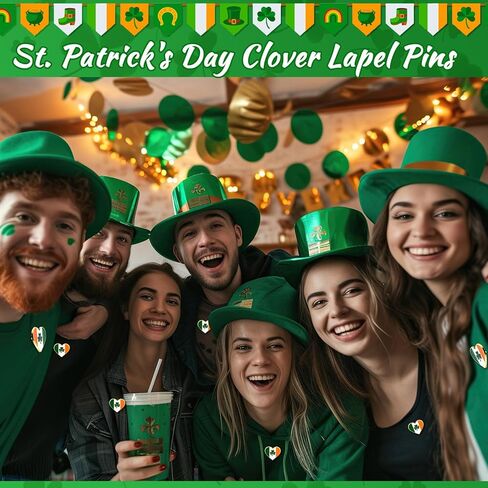 30 Sets St. Patrick's Day Clover Lapel Pins Shamrock Brooch Gift with Irish Blessing Cards for Party Favor Celebrate in Saudi Arabia