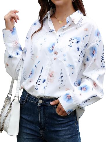 قمصان Dressmine النسائية ذات طباعة الفهد وأكمام طويلة وأزرار سفلية، بلوزة عمل بياقة كبيرة الحجم وقميص زهري in Kuwait