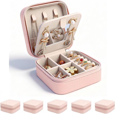 Travel Jewelry Case and Organizer with Mirror,Portable Mini Storage Box for Rings, Earrings, Necklaces, Gift for Mother Mom, Girl, Daughter, Sisters, Bridesmaids, Mother's Day Gift（White） in Saudi Arabia