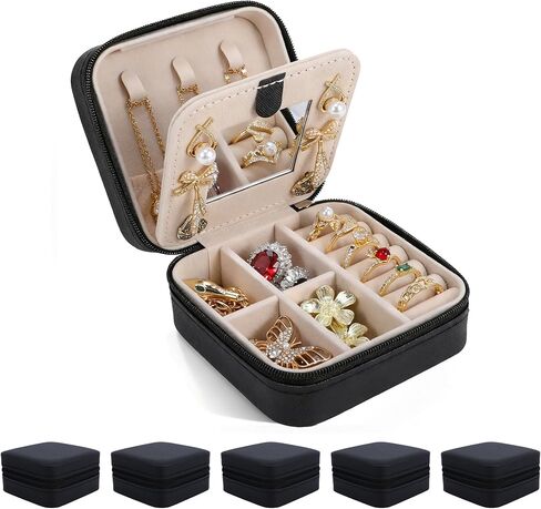 Travel Jewelry Case and Organizer with Mirror,Portable Mini Storage Box for Rings, Earrings, Necklaces, Gift for Mother Mom, Girl, Daughter, Sisters, Bridesmaids, Mother's Day Gift（White） in Saudi Arabia