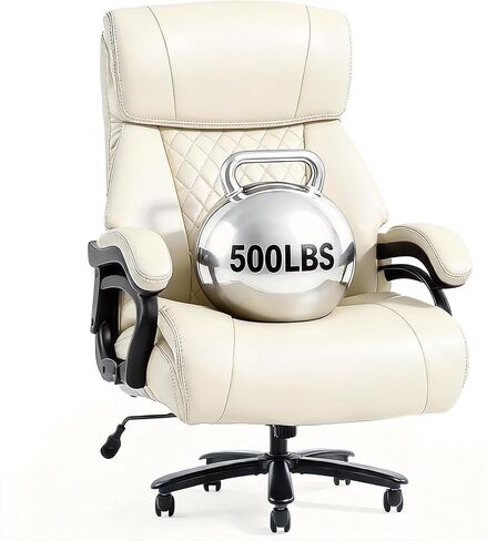 flexispot 500 رطل كرسي مكتب كبير وطويل للأشخاص الثقيلين، كرسي كمبيوتر شديد التحمل بأذرع ثابتة قابلة للتعديل لدعم قطني وقاعدة معدنية، كراسي مكتب للعمل في المنزل والمكتب، جلد، أسود in Kuwait