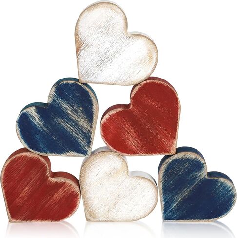 COCHIE Wooden Valentine's Day Hearts Decorations Indoor, Wood Heart Blocks Tiered Tray Decor Set of 6, Red Pink White Valentine Decoration for Home Party Office Shelf Mantle (Vintage) in Saudi Arabia