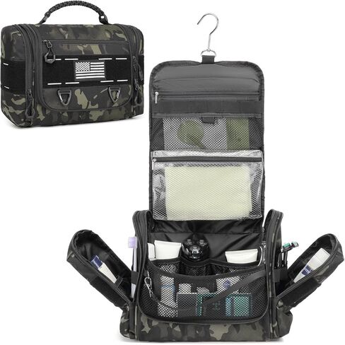 Tactical Toiletry Bag for Men - Hanging Mens Toiletry Travel Bag Shower Bathroom Organizer for Traveling, Shaving & Toiletries Kit, Portable Hygiene Bag with Handle & Swivel Hook, Black in Saudi Arabia