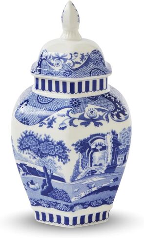 Spode Blue Italian Steccato Vase, 5.2-Inch Porcelain Hexagonal Accent with Stripe & Floral Scroll - Classic Blue & White for Contemporary Mediterranean Home Decor, Ideal for Living, Dining Room in Saudi Arabia