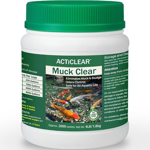 Muck Clear – Natural Pond Sludge Treatment, 500 Tablets for Ponds, Fountains & Bird Baths, Beneficial Bacteria & Enzymes, Chemical-Free & Safe for Fish, Pets & Wildlife in Kuwait