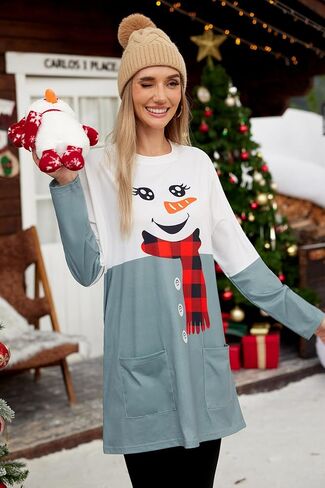 For G and PL Women's Christmas Long Sleeve 3D Printed Oversized Pullover Ugly Tunic Dress with Pockets S-XXL in Saudi Arabia