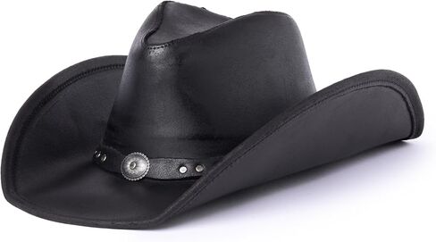 Minnetonka Silverton Dude Hat - Leather Cowboy Hat Handcrafted with Metal Conchos in Saudi Arabia
