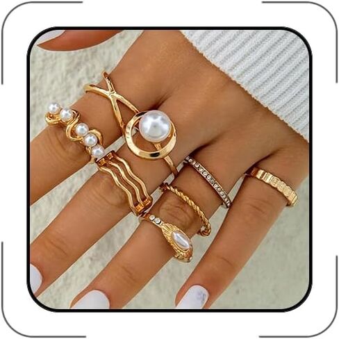 CSIYANJRY99 Gold Rings Set for Women Boho Pearl Ring Chunky Statement Stacking Ring Anillos Para Mujer Accessorie Knuckles Rings Set Prom Costume Jewelr in Saudi Arabia
