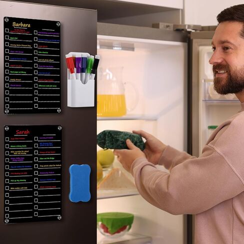 4 Pcs Acrylic Magnetic Dry Erase Board for Fridge 11.81"x7.87" Clear Magnetic Calendar to Do List Whiteboard for Refrigerator Meal Planner Menu with Board Eraser Pen Holder and 6 Markers in Saudi Arabia